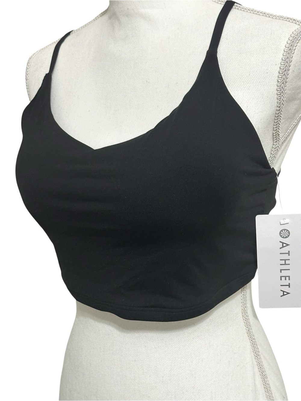 NWT ATHLETA Black Ventura Crop Bikini Top Performance Sports Bra Multi Straps L